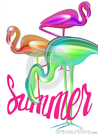 Abstract extra bright colorful flamingos. Vector Illustration